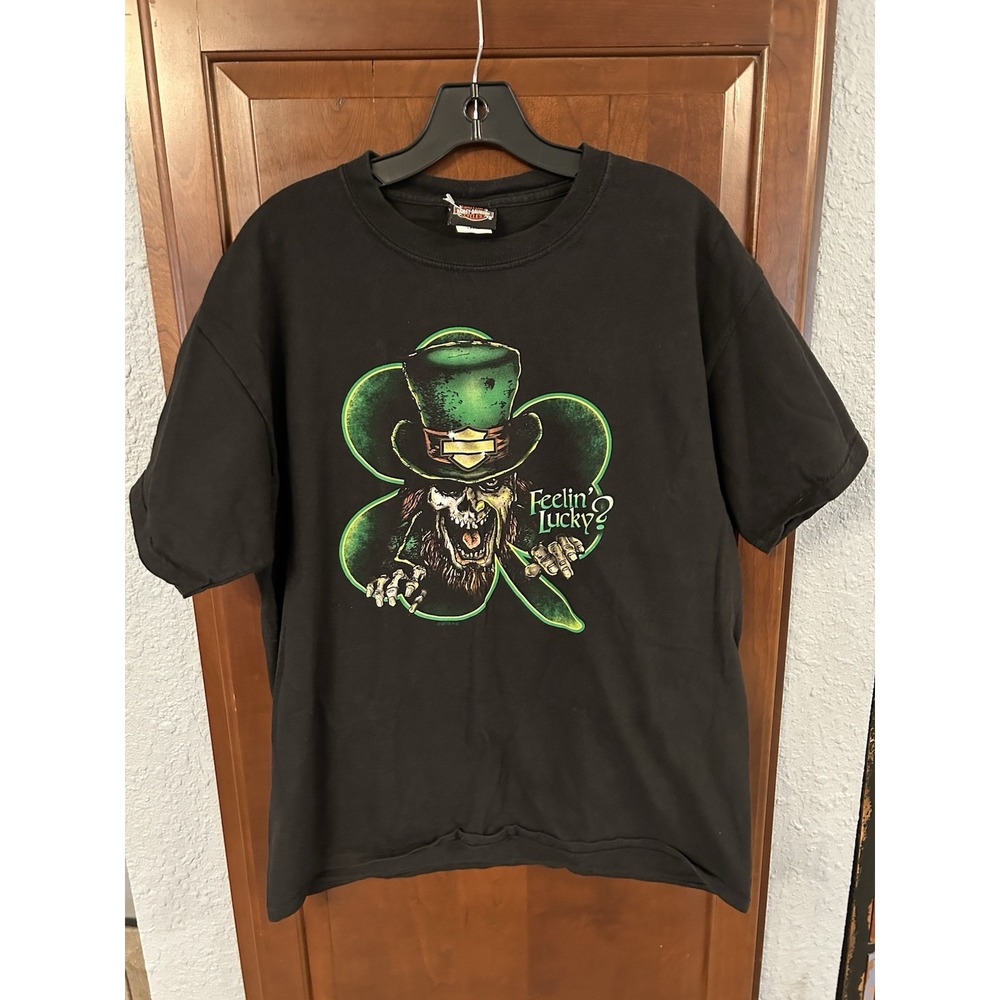 Harley-Davidson Feeling Lucky Shamrock Skull Leprechaun Short Sleeve T-Shirt Lrg